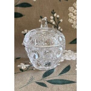 Vintage PbO 24% Lead Crystal Apple or Pumpkin Shaped Covered Trinket Dish Box